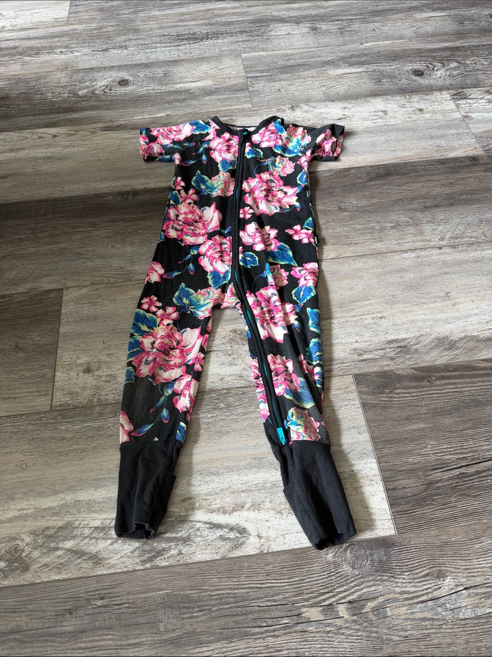 Bonds Floral Zip-Up Baby Romper - Black with Pink & Blue Flowers